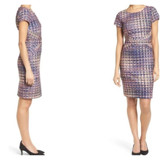 NORDSTROM ELLEN TRACY TWEED PRINT PONTE SHEATH DRESS SIZE 8 - Picture 1 of 10